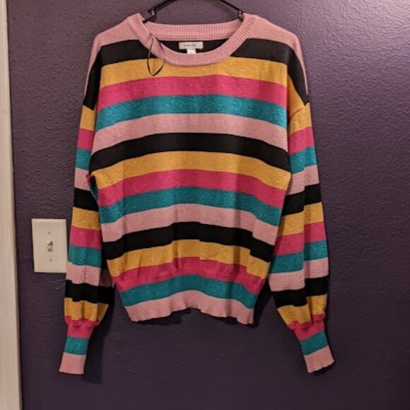 Sparkle Striped "Nine West" Sweater Size XL - Picture 1 of 11